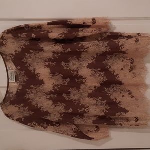 Linea brown beige cream tan laced blouse top shirt by Louis Dell'olio 16 xl l